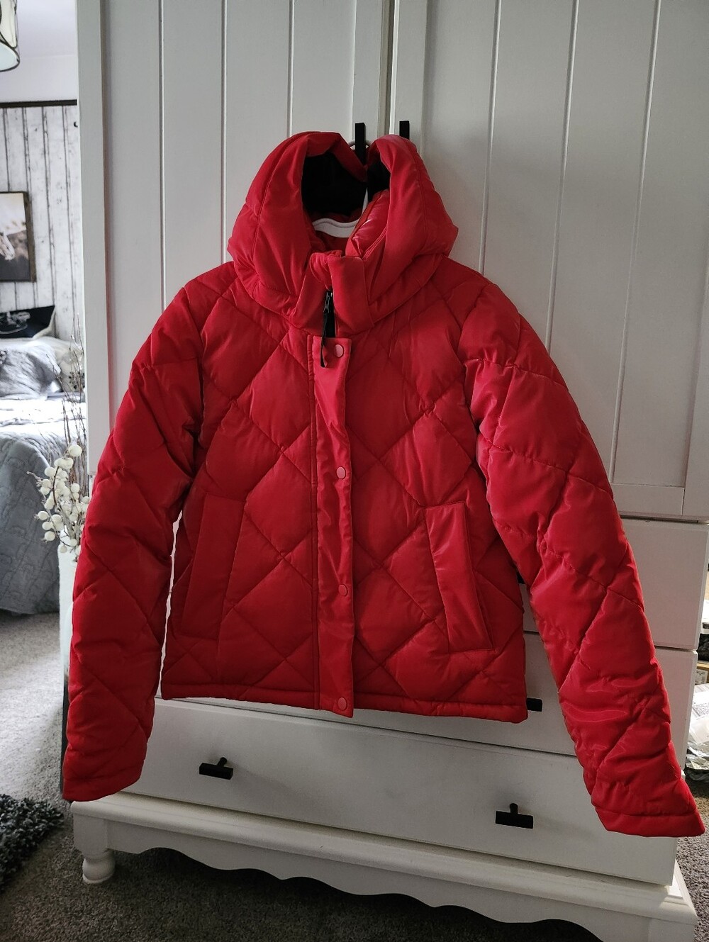 Rip Zone Red Quilted Hooded Puffer Jacket - Women Sz Xs